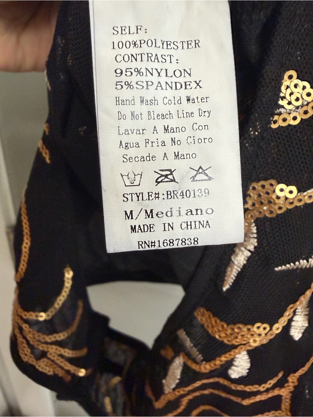 Fashion Nova Black & Gold Sequin Embroidered Bodysuit Size Medium NWOT - Picture 5 of 6
